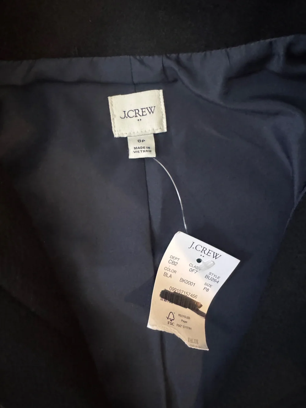 J. Crew Black Petite city coat with button neck - Picture 4 of 5
